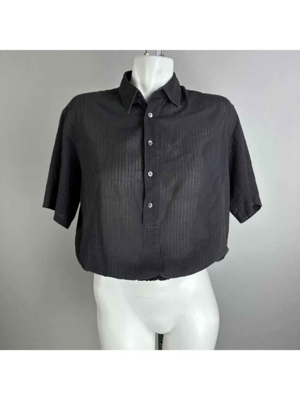 Rare Vintage 70s Gucci Men’s Shirt Black Sheer Smocked Dandy Poet Disco 15 38